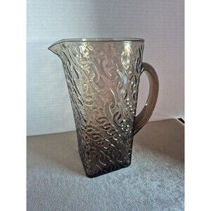 Vintage Smoky Gray Chain Link Glass Pitcher Square Bottom